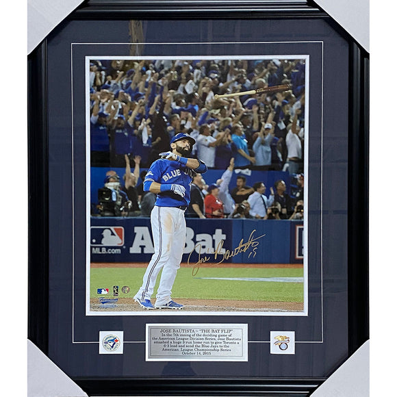 Jose Bautista Framed Autographed Toronto Blue Jays 'Bat Flip' 16X20 Photo (Gold)