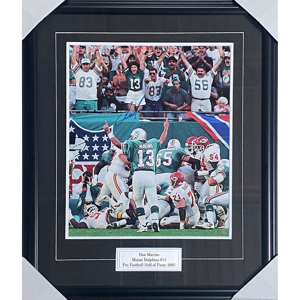 Framed Autographed/Signed Dan Marino 33x42 Miami Teal Football Jersey JSA  COA