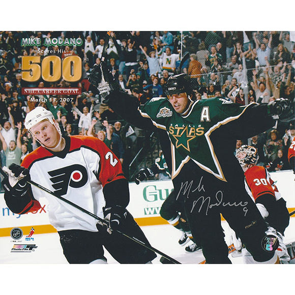 Mike Modano Autographed Dallas Stars 8X10 Photo (500th Goal)