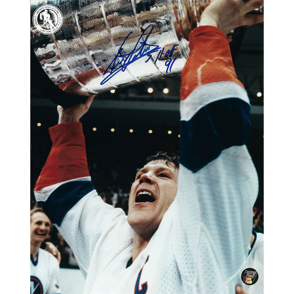 Denis Potvin Autographed New York Islanders 8X10 Photo (w/Cup)