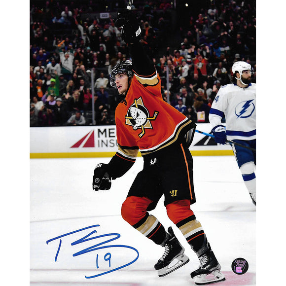 Troy Terry Autographed Anaheim Ducks 8X10 Photo (Celebrating)