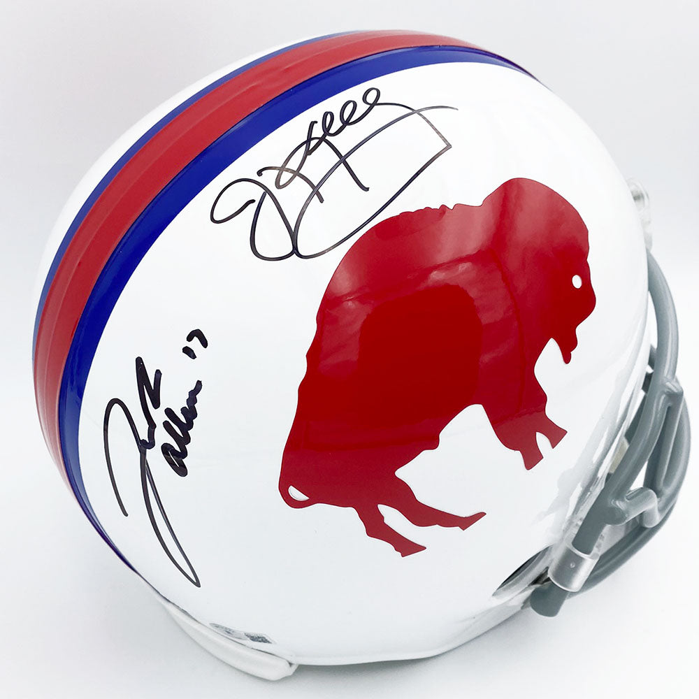 JOSH ALLEN / JIM KELLY SIGNED F/S REPLICA RED THROWBACK SPEED BILLS HELMET  BECKETT