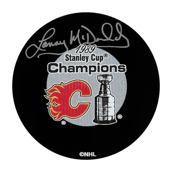 Lanny McDonald Autographed 1989 Stanley Cup Champs Puck