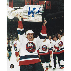 Mike Bossy (deceased) Autographed New York Islanders 8X10 Photo (w/Cup)