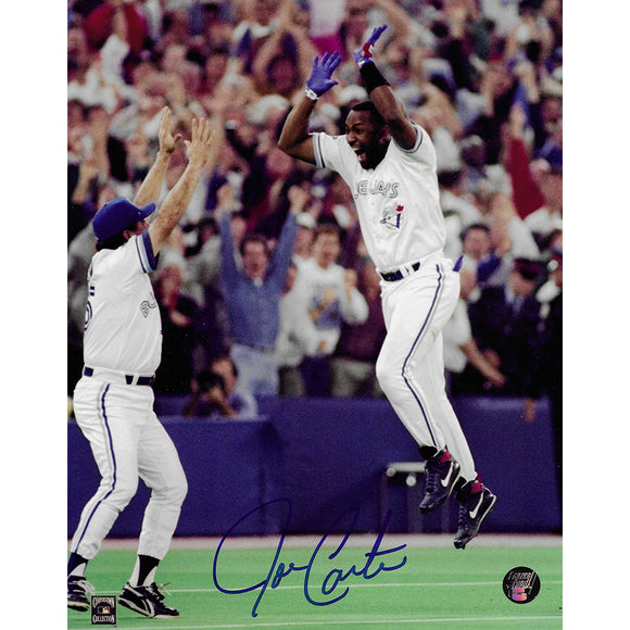 Joe Carter Autographed Toronto Blue Jays 8X10 Photo (w/Leyva)