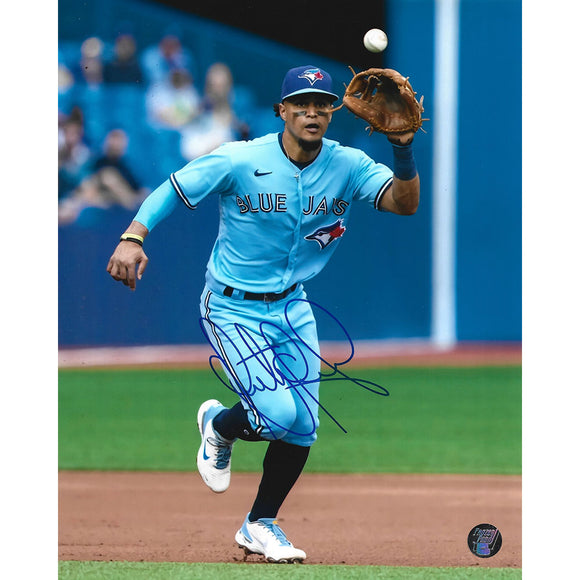 Santiago Espinal Autographed Toronto Blue Jays 8X10 Photo (Powder Blue)