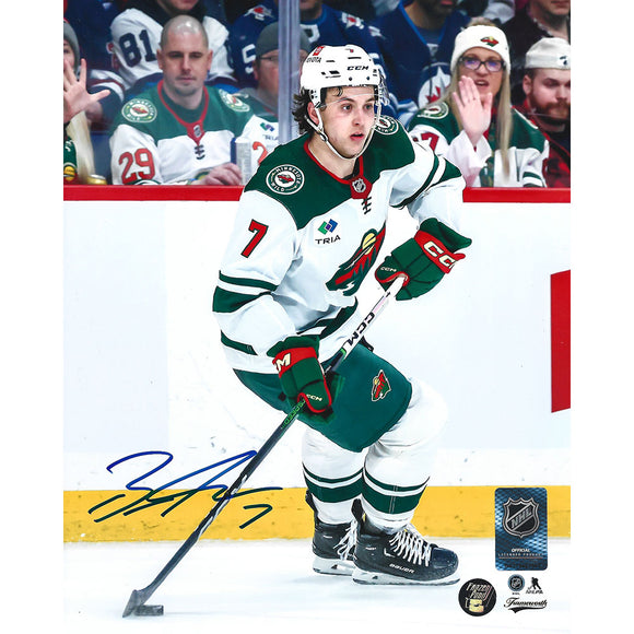 Brock Faber Autographed Minnesota Wild 8X10 Photo (White)