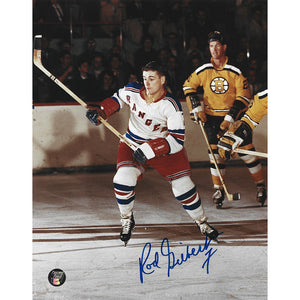 Rod Gilbert (deceased) Autographed New York Rangers 8X10 Photo (vs. Bruins)