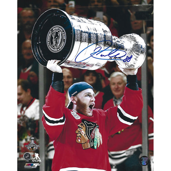 Patrick Kane Autographed Chicago Blackhawks 8X10 Photo (w/Cup)