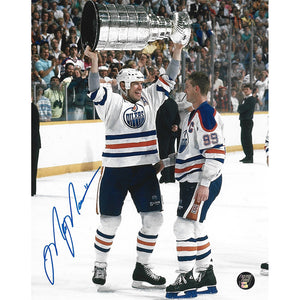 Mark Messier Autographed Edmonton Oilers 8X10 Photo (w/Cup & Gretzky)