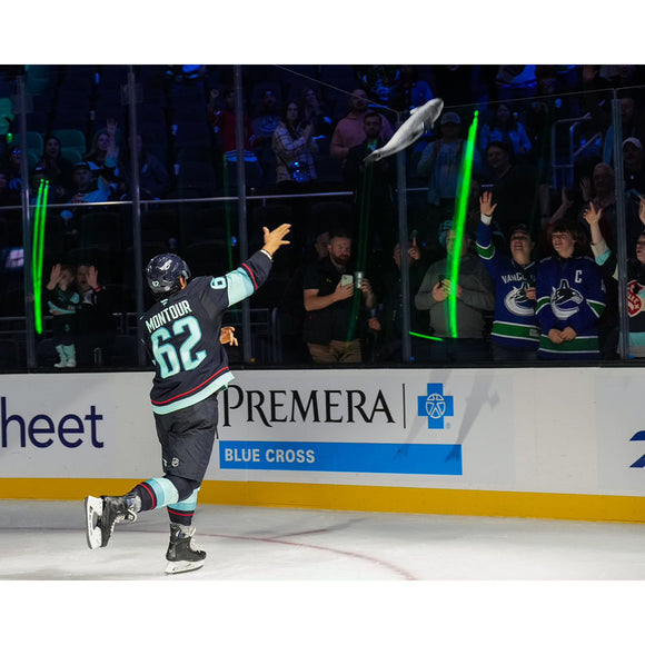 Pre-Order - Brandon Montour Autographed Seattle Kraken 8X10 Photo (Fish Toss)