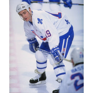 Pre-Order - Joe Sakic Autographed Quebec Nordiques 8X10 Photo (Face-Off)