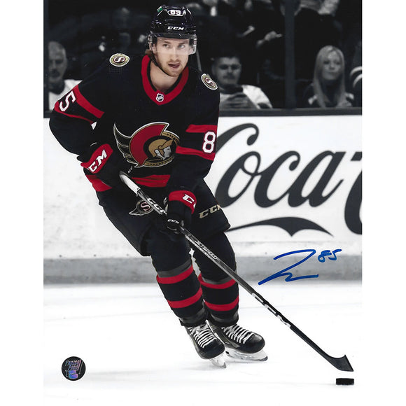 Jake Sanderson Autographed Ottawa Senators 8X10 Photo (B+W Background)