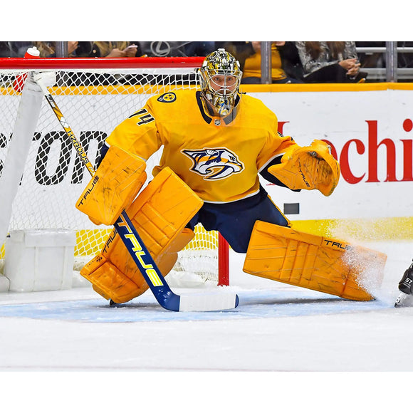 Pre-Order - Juuse Saros Autographed Nashville Predators 8X10 Photo (Blue Stick)