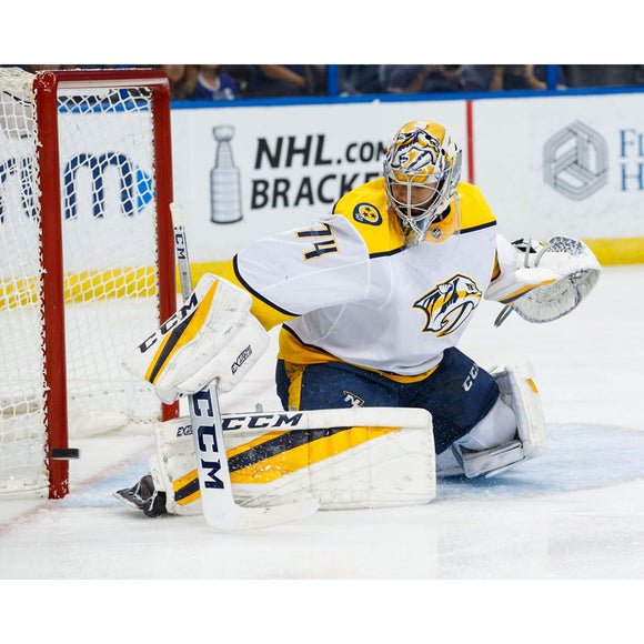 Pre-Order - Juuse Saros Autographed Nashville Predators 8X10 Photo (Kick Save)