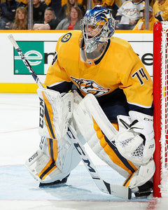 Pre-Order - Juuse Saros Autographed Nashville Predators 8X10 Photo (White Pads)