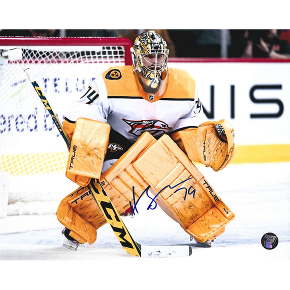 Juuse Saros Autographed Nashville Predators 8X10 Photo (White Jersey)