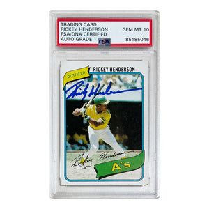 Rickey Henderson Autographed Oakland Athletics 1980 Topps Baseball #482 RC Rookie Card AUTO GRADE 10