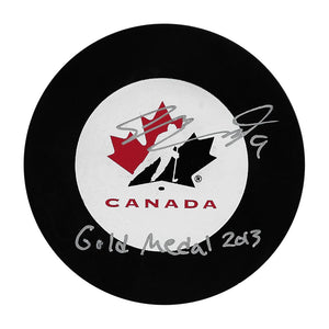 Sam Bennett Autographed Team Canada Puck w/"Gold Medal 2013"