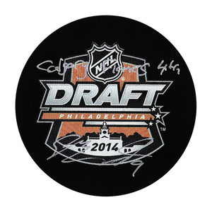 Sam Bennett Autographed 2014 NHL Draft Puck w/"Calgary Flames 4th"