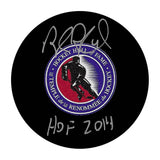 Rob Blake Autographed Hockey Hall of Fame Puck w/"HOF 2014"