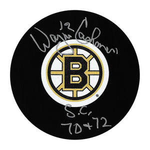 Wayne Cashman Autographed Boston Bruins Puck w/"S.C. 70+72"