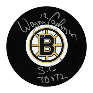 Wayne Cashman Autographed Boston Bruins Puck w/"S.C. 70+72"