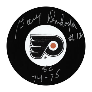 Gary Dornhoefer Autographed Philadelphia Flyers Puck w/"SC 74-75"