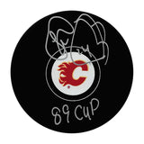 Theo Fleury Autographed Calgary Flames Puck (w/"89 Cup"