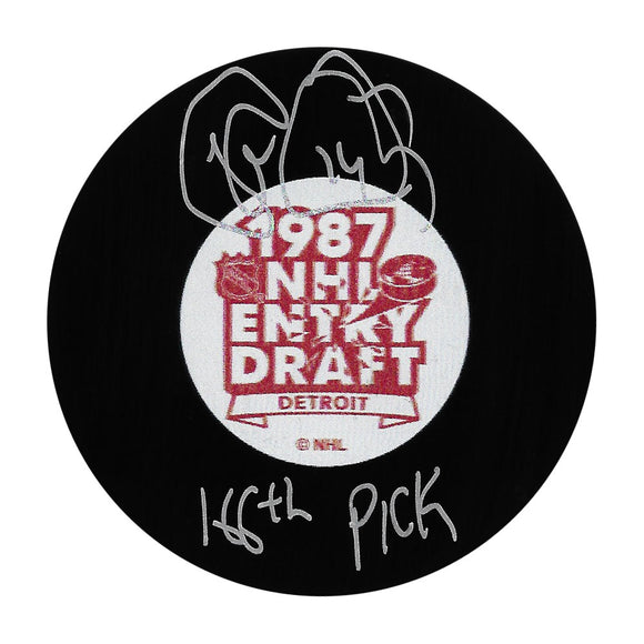 Theo Fleury Autographed 1987 NHL Draft Puck w