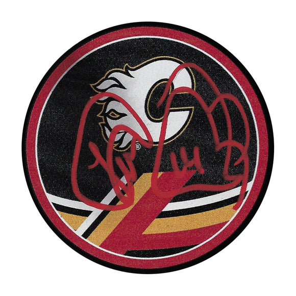 Theo Fleury Autographed Calgary Flames Reverse Retro Puck