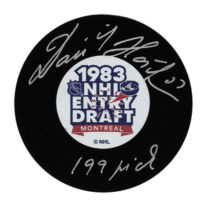 Dominik Hasek Autographed 1983 NHL Draft Puck w/"199 pick"