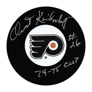 Orest Kindrachuk Autographed Philadelphia Flyers Puck w/"74-75 CUP"