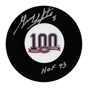 Guy Lapointe Autographed Montreal Canadiens Centennial Puck (w/"HOF 1993")