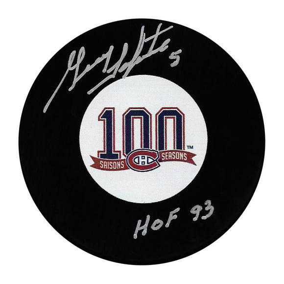 Guy Lapointe Autographed Montreal Canadiens Centennial Puck (w/