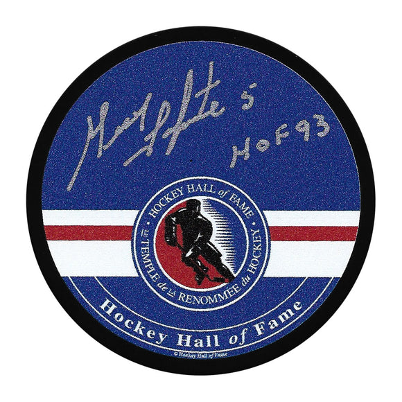 Guy Lapointe Autographed Hockey Hall of Fame Signature Puck (w/