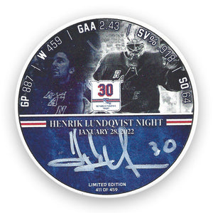 Henrik Lundqvist Autographed Limited-Edition Jersey Retirement Puck