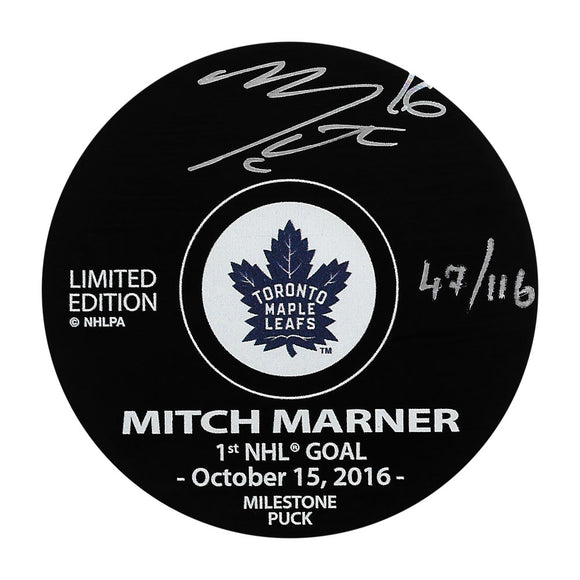 Mitch Marner Autographed Toronto Maple Leafs Limited-Edition 1st Goal Milestone Puck