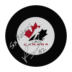 Brandon Montour Autographed Team Canada Puck w/"Six Nations"