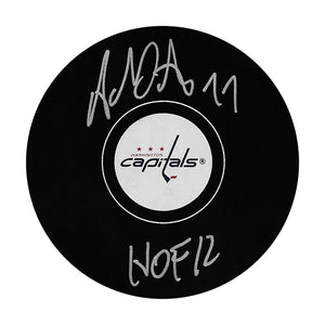 Adam Oates Autographed Washington Capitals Puck w/"HOF 12"