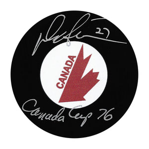 Darryl Sittler Autographed Team Canada Puck w/"Canada Cup 76"