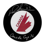 Darryl Sittler Autographed Team Canada Puck w/"Canada Cup 76"