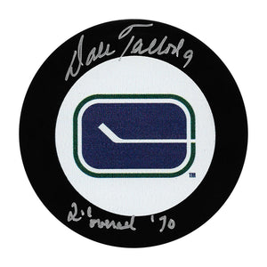 Dale Tallon Autographed Vancouver Canucks Puck w/"2nd Overall '70"