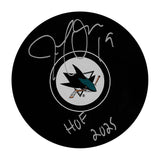 Joe Thornton Autographed San Jose Sharks Puck w/"HOF 2025"