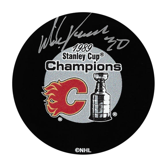 Mike Vernon Autographed 1989 Stanley Cup Champions Puck