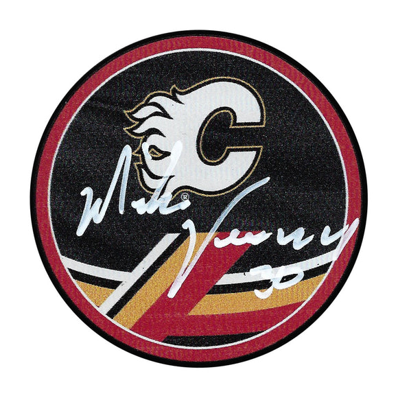 Mike Vernon Autographed Calgary Flames Reverse Retro Puck