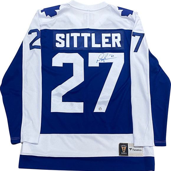 Darryl Sittler Signed Toronto Maple Leafs Blue Fanatics Vintage Jersey  Inscribed with HHOF 1989