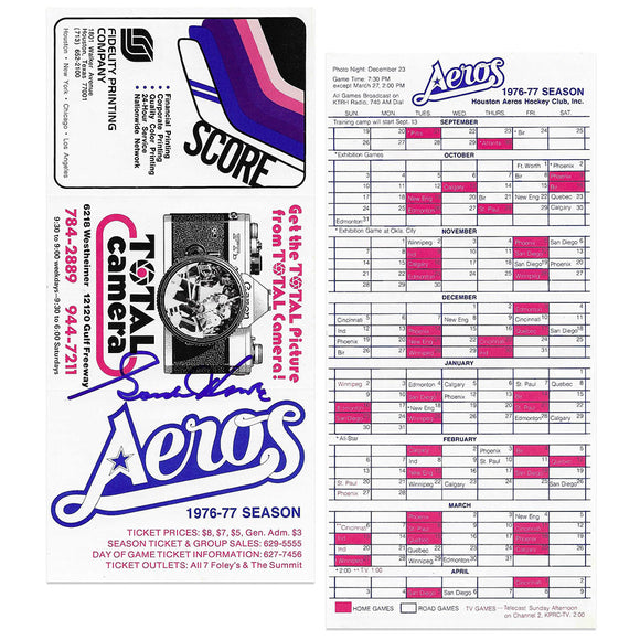 Gordie Howe Autographed 1976-77 Houston Aeros Schedule