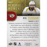 P.K. Subban 2018 UD NHCD Memorable Moments Hockey Card