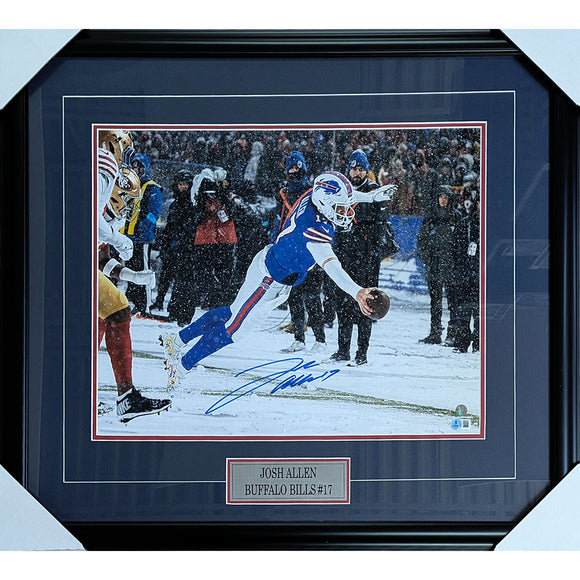 Josh Allen Framed Autographed Buffalo Bills 16X20 Photo (Dive - Bills Sideline)